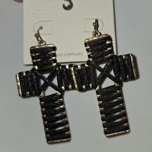 Black and Gold Cross Earrings